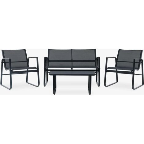 ORION91oficial® - Conjunto Mueble Jardín 4 plazas  2 Sofás + 2 Sillones + 1 Mesa de centro  Color Negro  - spaziOrion91 - Set (1/5)