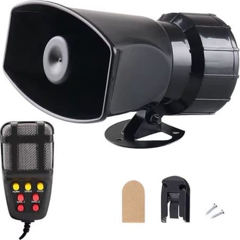 Mégaphone 12 V 100 W avec sirène – Sirène de voiture 110 dB et système de sonorisation – 7 tonalités – Pour voiture, bateau et situations d'urgence – Noir (1/5)