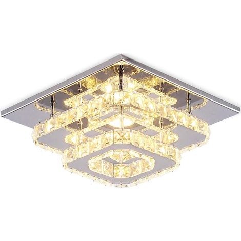 Lámpara de Techo Moderno LED de Cristal Plafón Techo Acero Inoxidable Espejo - 24W Luz Cálida para Salón Dormitorio (1/5)