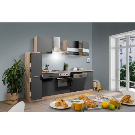 Cuisine Kitchenette bloc cuisine intégrée Chêne Gris Merle 250 cm Respekta