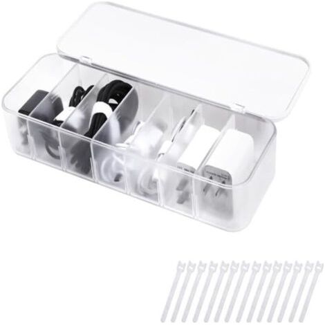 Pair boîte de rangement pour câbles de données -Avec couvercle -Organisateur de bureau -Blanc (1/5)