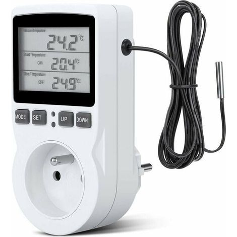 Prise Thermostat, Prise Minuteur Digital, Prise Programmable Digitale avec Sonde, Minuterie Numérique Programmable, Prise Thermostat chauffage pour Serre, Aquarium, (1/5)