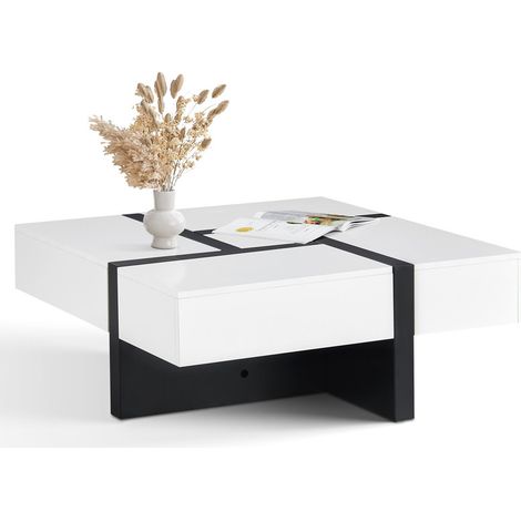 Coffee Table light luxury 4 Drawers Living Room90.590.537.6Table Large Storage White Black (1/5)