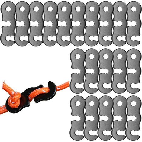 20 tensores de cuerda de aluminio negro para camping，accesorios para tiendas de campaña