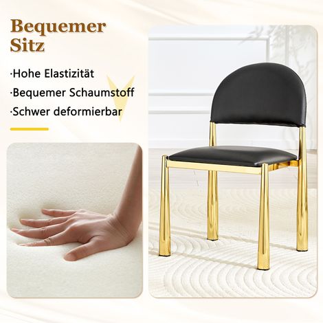 Set de 2 chaises de salle à manger modernes, fauteuil rembourré à dossier semi-circulaire, chaise de cuisine en simili cuir PU avec pieds en métal, sans table incluse, hauteur 80 cm, élégant et résist (1/5)