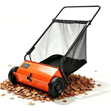 Balai Ramasse Feuilles 54 cm, Brosse Rotative V Réglable, Sac Collecteur 170L Pour Gazon et Allées Orange (1/5)