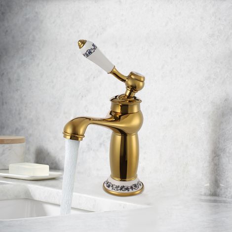 YISSALE-Lampenmodell Gott Vintage Messing Wasserhahn Waschbecken Wasserhahn Küchenspüle Einhebelmischer Wasserhahn Goldfarbe (1/5)