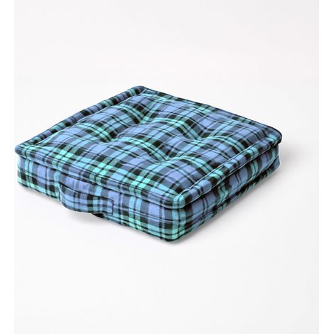 HOMESCAPES Cotton Black Watch Tartan Floor Cushion, 40 x 40 cm