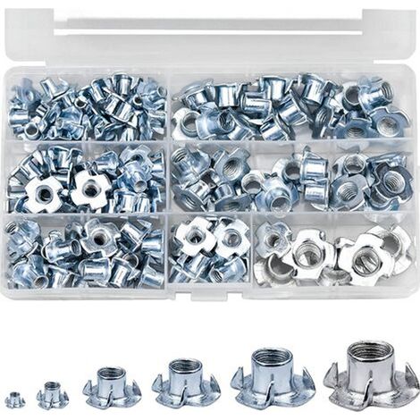 T-Nuts Claw - 105 Pièces Écrous à Griffes en Acier Carbone M4 M5 M6 M8 M10 - Pour Menuiserie Bois Plomberie Bricolage (1/5)