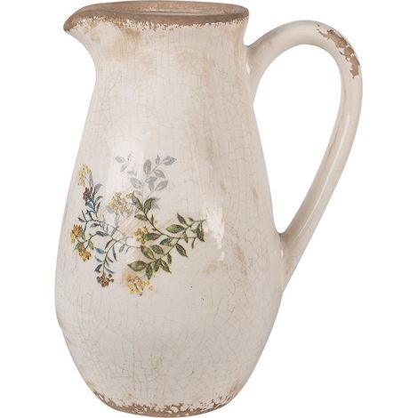 Cruche Décorative en Céramique Beige et Jaune Motif Floral Style Campagne 17 x 13 x 22 cm - PANGIVO (1/5)