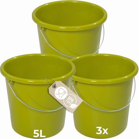 Novaliv 3 pièces seau 5L vert avec échelle de mesure - seau de nettoyage 5 litres 22,5 cm Pratique et polyvalent avec échelle pour la maison et le