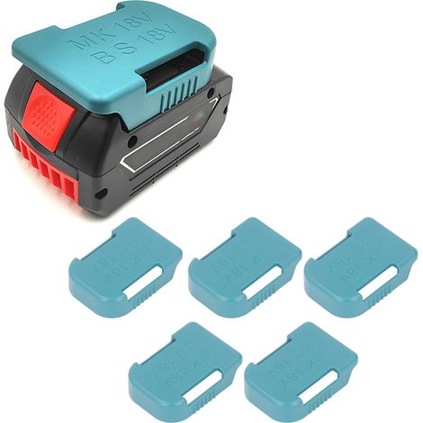 Cinq supports muraux bleus pour batteries adaptés aux batteries d'outils lithium-ion 18V Matkita/Bosch telles que BL1860, BL1850 et BAT609. (1/5)