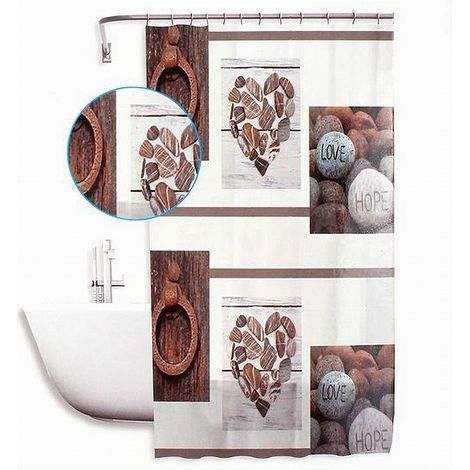 TRADE SHOP - Tenda Doccia Antimuffa Impermeabil 180x180cm Con Anelli Bagno Cuori Pietre 59531 - (1/3)