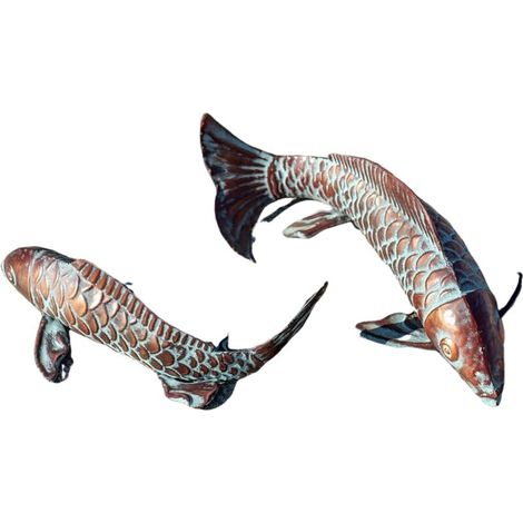 royaluxe -Ensemble de 2 sculptures de poissons Koi pour l'extéri, décoration de statue, art de jardin en bronze métallique, patio, cour, pelouse, étang et décoration de la maison (1/4)
