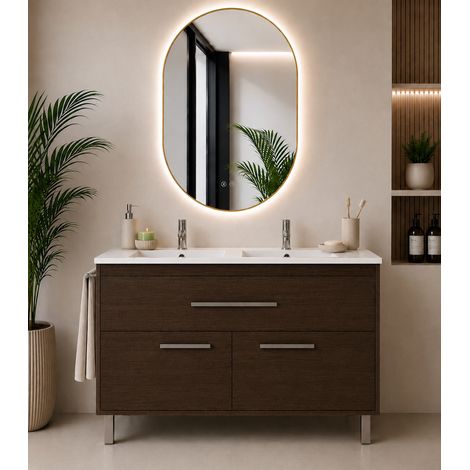Meuble de salle de bain avec vasque ORIGENBATH BAHIA sans miroir 120x45 cm double vasque frêne tea