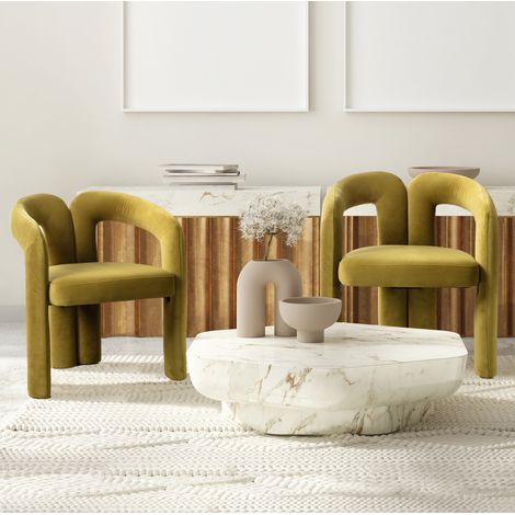 Lote de 2 sillas de comedor de terciopelo, respaldo envolvente, patas de madera, verde oliva, 60x50,5x72 (1/5)
