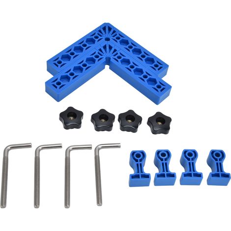 Lot de 2 équerres de positionnement 90° réglables en L, gabarit d'assemblage de menuiserie à angle droit (bleu) (1/5)