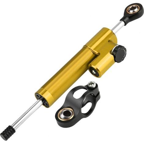 Steering Damper - Universal Aluminum Alloy Motorcycle Steering Damper Stabilizer (Gold + Black)