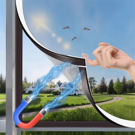 Moustiquaire Fenêtre Magnétique 120x130 cm,Durable Fibre de Verre, Taille Ajustable DIY,Moustiquaire Aimantée Fenetre Sans Perçage/Cadre Détachable,Aération Optimale (1/5)