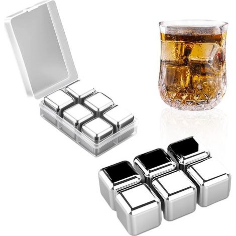 4 glaçons réutilisables, ustensiles de cuisine, glaçons, morceaux de glace congelés, rafraîchissent rapidement les boissons, acier inoxydable, argent (1/5)