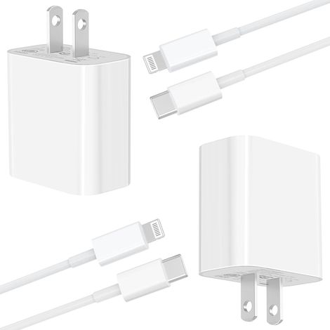 Adaptateur secteur américain pour chargeur de téléphone portable Apple iPhone 12/13 Pro Max avec câble de charge de 2 m (2 pièces blanches) (1/3)