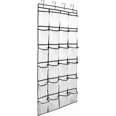 1 organisateur de chaussures suspendu, 24 poches, tissu non tissé blanc, fixation porte, 155 x 55 cm (1/5)