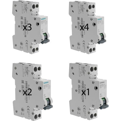 SIEMENS Lot de 10 disjoncteurs modulaires Ph+N – 3×10A, 4×16A, 2×20A, 1×32A – Courbe C – 4,5 kA