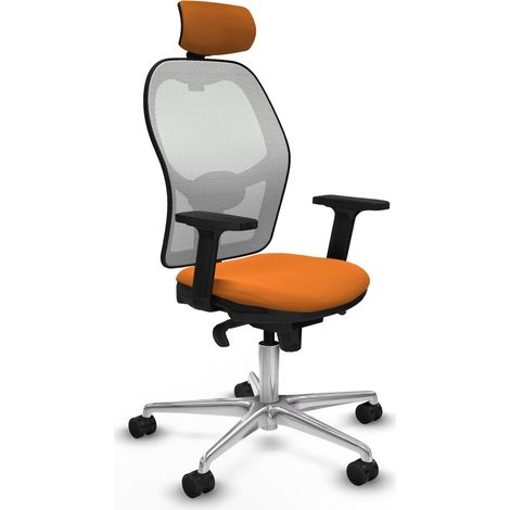 Jorquera sincro malla blanca similpiel naranja brazos 2D base aluminio cabecero 2D ruedas 65mm nailon (1/5)