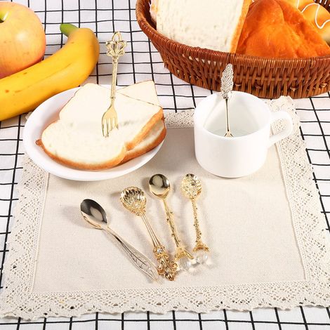 6-teiliges Mini-Teelöffel- und Gabelset im Retro-Stil aus goldfarbenem Metall, Küchenaccessoires für Obst (1/5)
