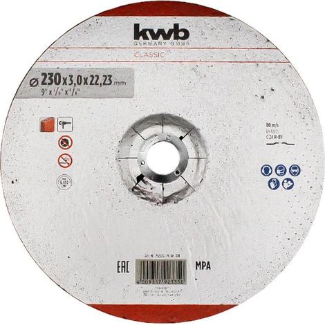KWB disco abrasivo piedra 230x3x22 mm corte  49792335 , Disco abrasivo de corte para piedra 230 x 3 x 22 mm, diseñado para realizar cortes limpios y eficientes en materiales de obr
