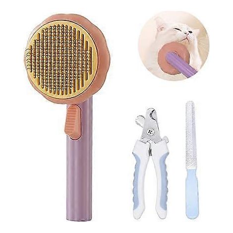 Brosse pour chat autonettoyante, brosse citrouille pour animaux de compagnie, idéale pour le toilettage et la mue (violette) (1/5)
