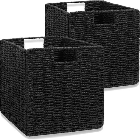 Aufbewahrungskorb – 2er-Set – Wasserhyazinthenpapier – Faltbar – Für Kallax-Regale und Schreibtische – 28 x 28 x 28 cm (1/5)