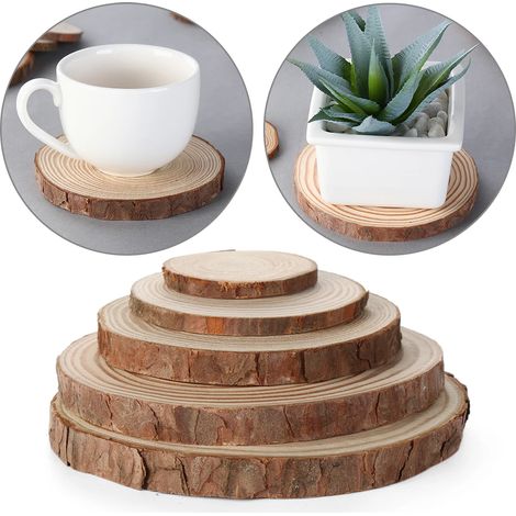 Sous-Verre Bois Naturel Ronde - Pin Brut Non Traitée - Pour Tasses Café Thé - Diamètre 9 cm à 12 cm - Épaisseur 0,5–1,0 cm - Lot de 4 (1/5)