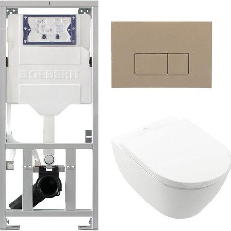 Villeroy Boch Subway 2.0 DirectFlush Pack WC suspendu - bâti-support Geberit - abattant softclose - plaque de commande QeramiQ taupe - boutons