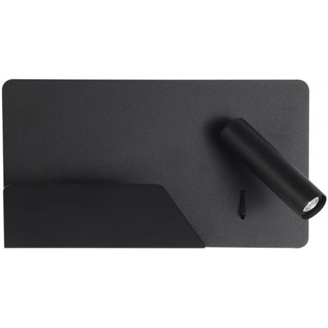 lampada da parete 3w 4000k miguel angel dcho nero c/usb e mensola 150lm 16x28x12 cm regolabile