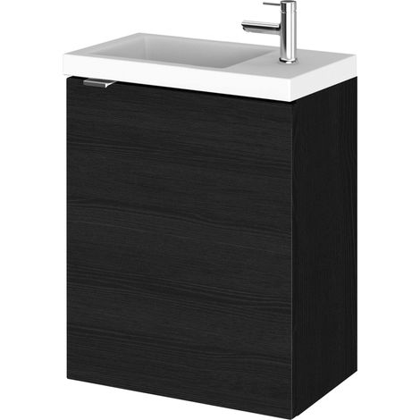 Hudson Reed Fusion Wall Hung 1-Door Vanity Unit with Compact Basin 400mm Wide - Charcoal Black Woodgrain (1/7)