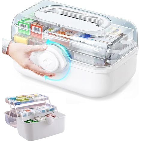 Medizinische Aufbewahrungsbox für Zuhause, dreistöckiger transparenter Erste-Hilfe-Kasten, multifunktionaler Medizinkoffer mit Tragegriff