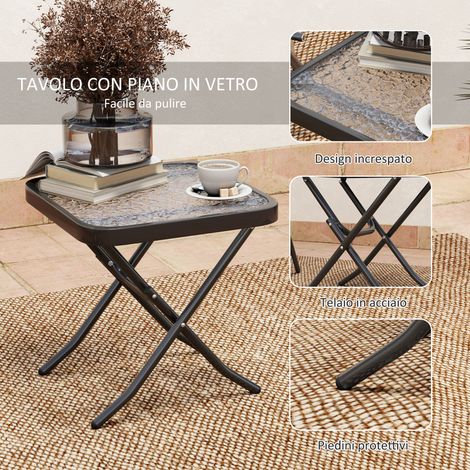 Set de jardin pliable : table en verre trempé + 2 fauteuils à dossier inclinable, gris anthracite