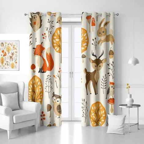 Rideaux pour Chambre de Dessin anim Enfants Animaux de fort 150166 Rideaux isols Thermiques 2 Rideaux en Polyester imprims Odipie (1/4)