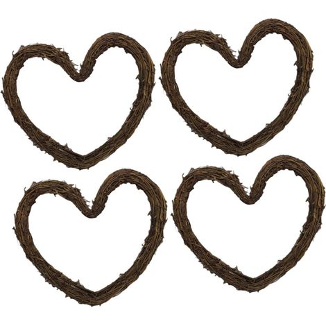 4pièces Couronne De Cœur Rotin Cadre pour DIY Décoration Murale De Porte Entrée Mariage Ou Fête (1/5)