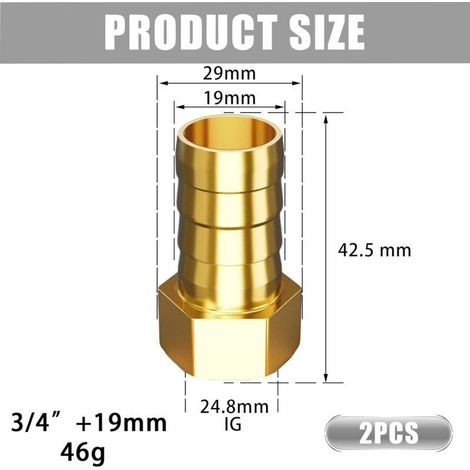 Lot de 2 Raccords Cannelés Laiton 19mm Filetage Intérieur 3/4 Pouce Hexagonal pour Irrigation Pompe (1/4)