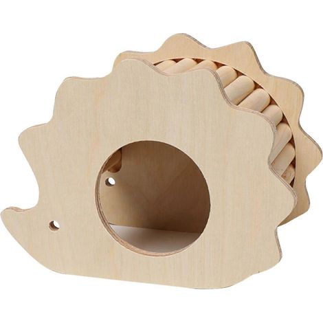 Cachette en bois pour hamster, accessoire de cage en bois naturel pour petits animaux comme les hamsters et les gerbilles, avec échelle. (1/4)