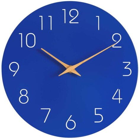 Pair Horloge murale en bois bleu, silencieuse (sans tic-tac), idéale pour la décoration intérieure./salle de bain/Décoration scolaire