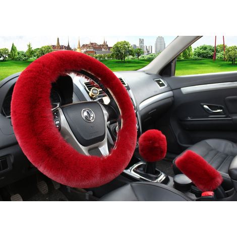 Housse de volant hiver fourrure douce pour femme, couvre-volant peluche noir (1/3)