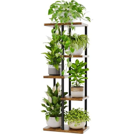 Support Plantes Interieur, Support Plante 5 Niveaux en Métal pour Multiple Plantes, Étagère à Fleurs pour Balcon Salon Chambre, Brun (1/5)