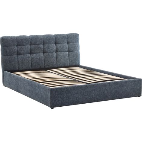 Lit coffre matelassé en tissu 140x190cm - Bleu chiné - Acara (1/5)