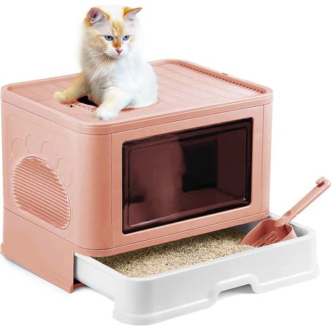 Haloyo – Bac à litière pour chat avec couvercle – Maison de toilette fermée 48.5x36.5x38cm – Plastique PP – Nettoyage facile et pliable