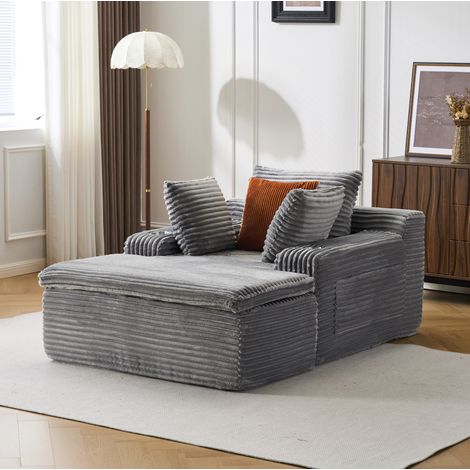 Sofá con chaise longue, pana, gris, 165 x 112 x 63 cm, sin montaje OKMYHOME (1/5)