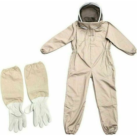 Combinaison d'apiculteur Tenue professionnelle d'apiculture avec gants, vêtement à capuche de protection pour apiculteurs contre les guêpes, équipement anti guêpes, couleur café, taille XL. (1/5)