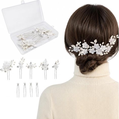elegantes horquillas de plata para boda, accesorios de cristal con perlas y diamantes de imitación para la novia, damas de honor y fiestas, peinado elegante y cómodo. (1/5)
